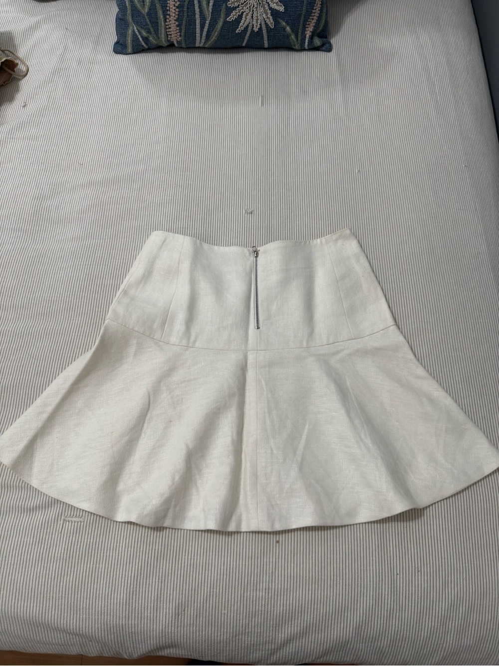 Cream A-Line Flared Mini Skirt with Back Zip by